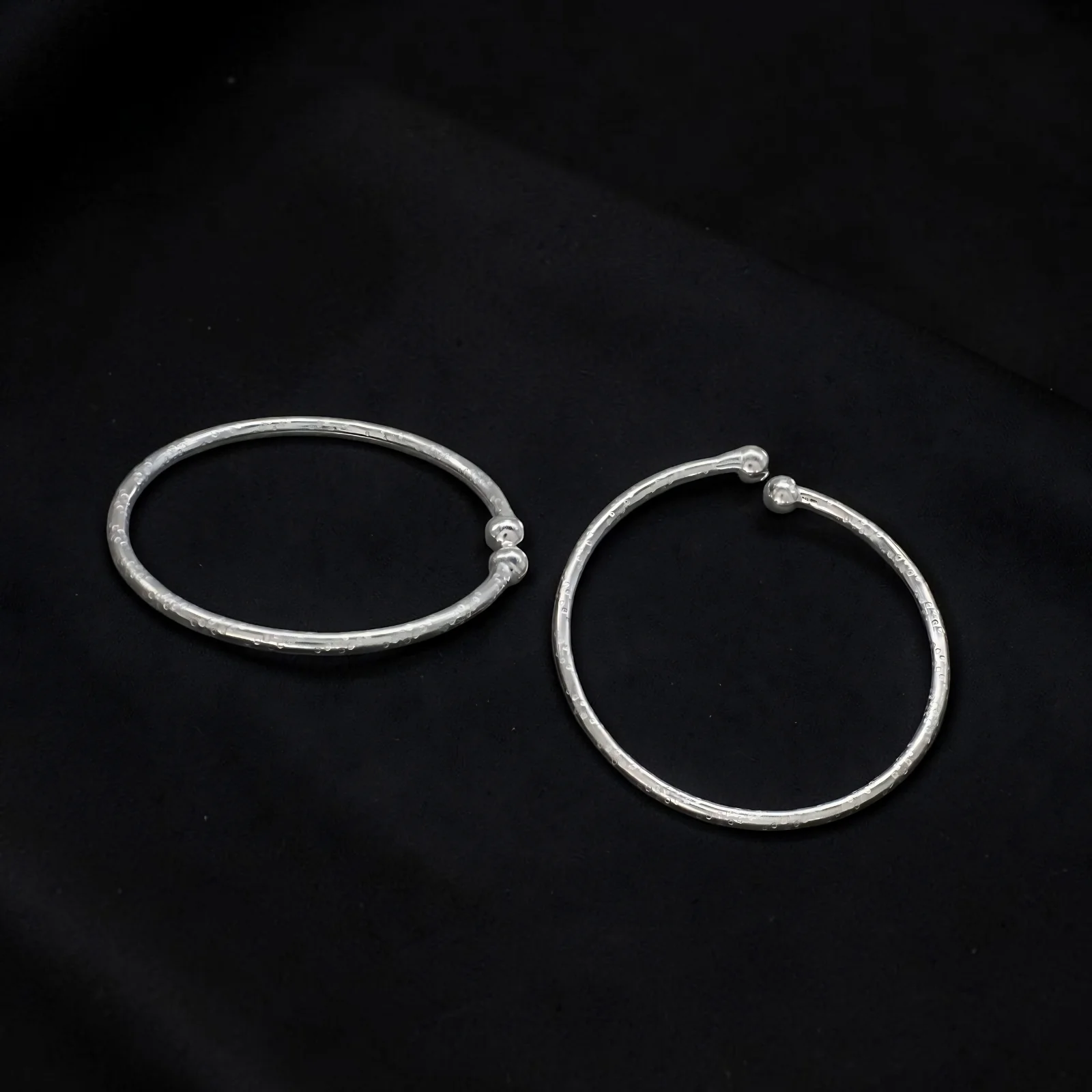Real Silver Designer Open-Cuff Baby Bangles - Pair - Image 3