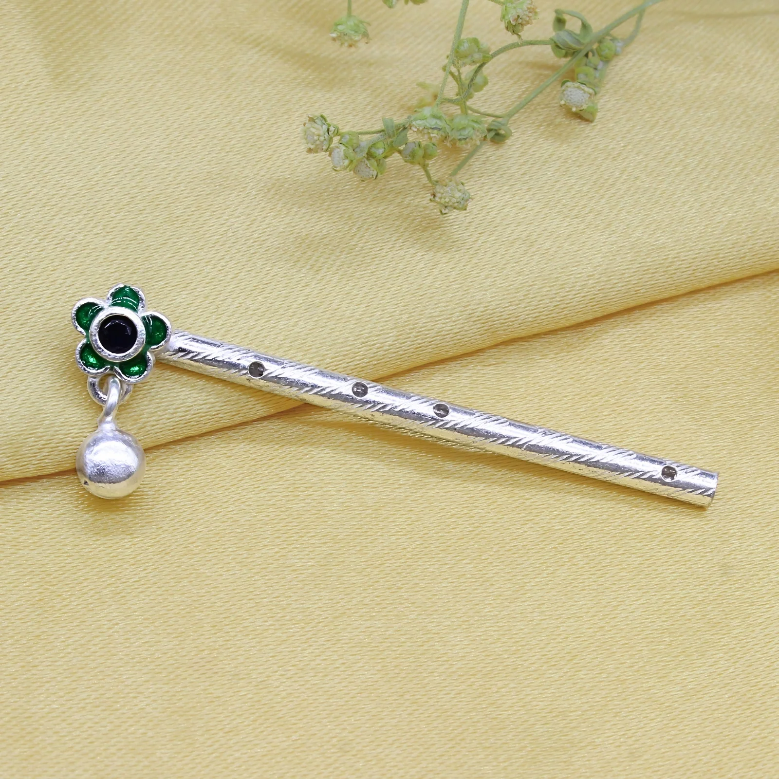 Real Silver Flower Flute for Krishna Pooja & Décor - Image 2