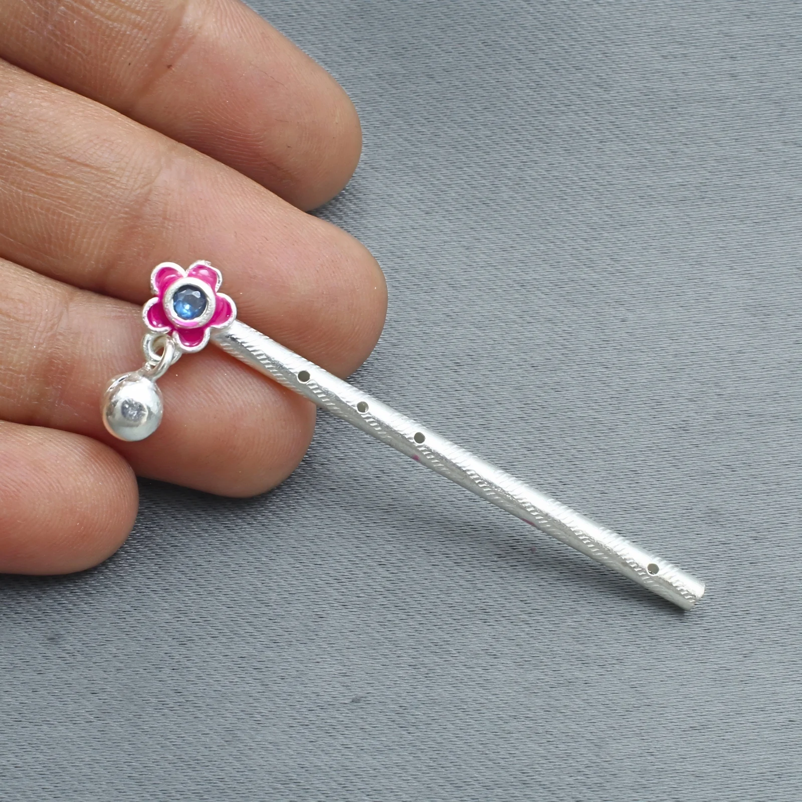 Real Silver Flute Flower Meenakari Bansuri
