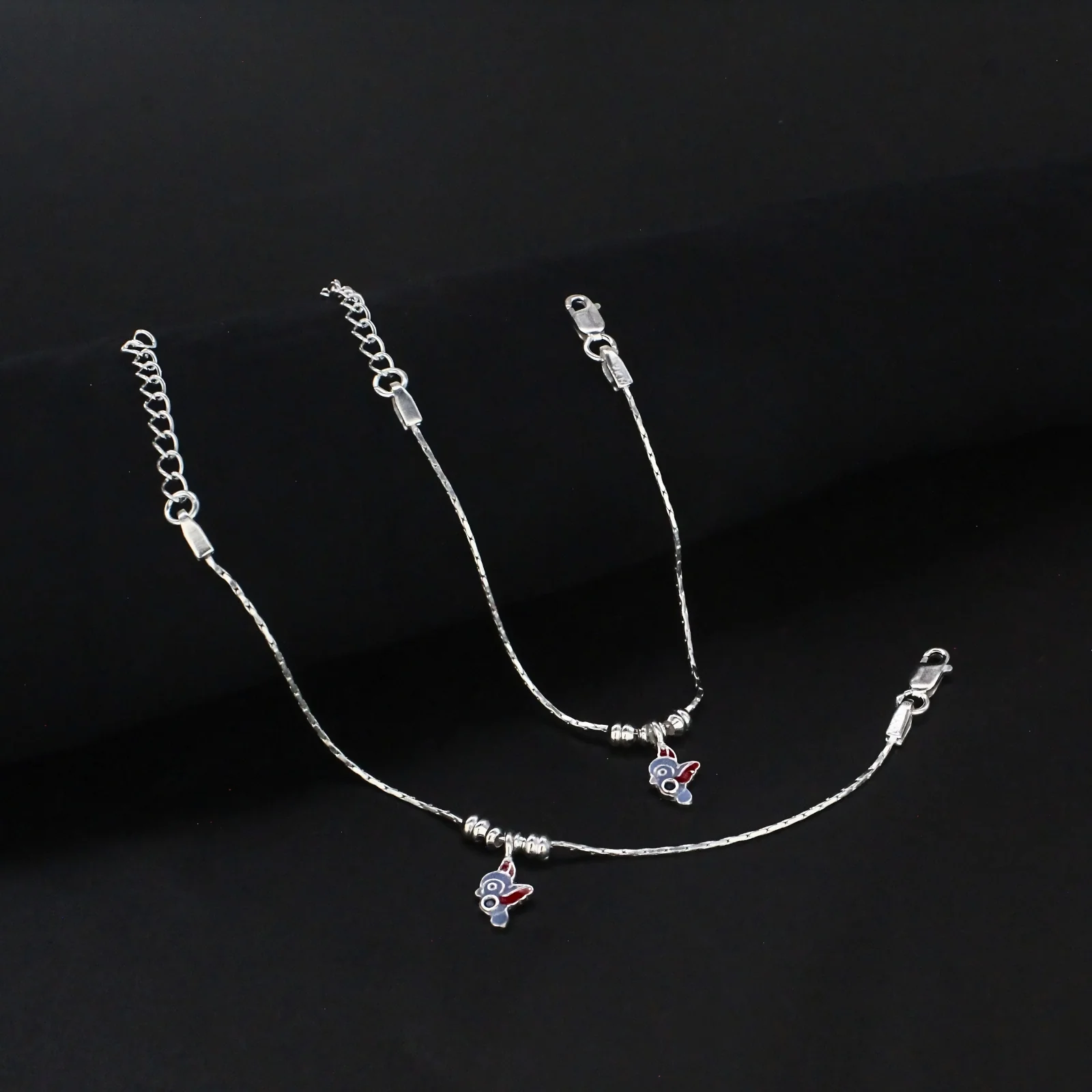 Real Silver Flying Bird Charm Kids Anklet