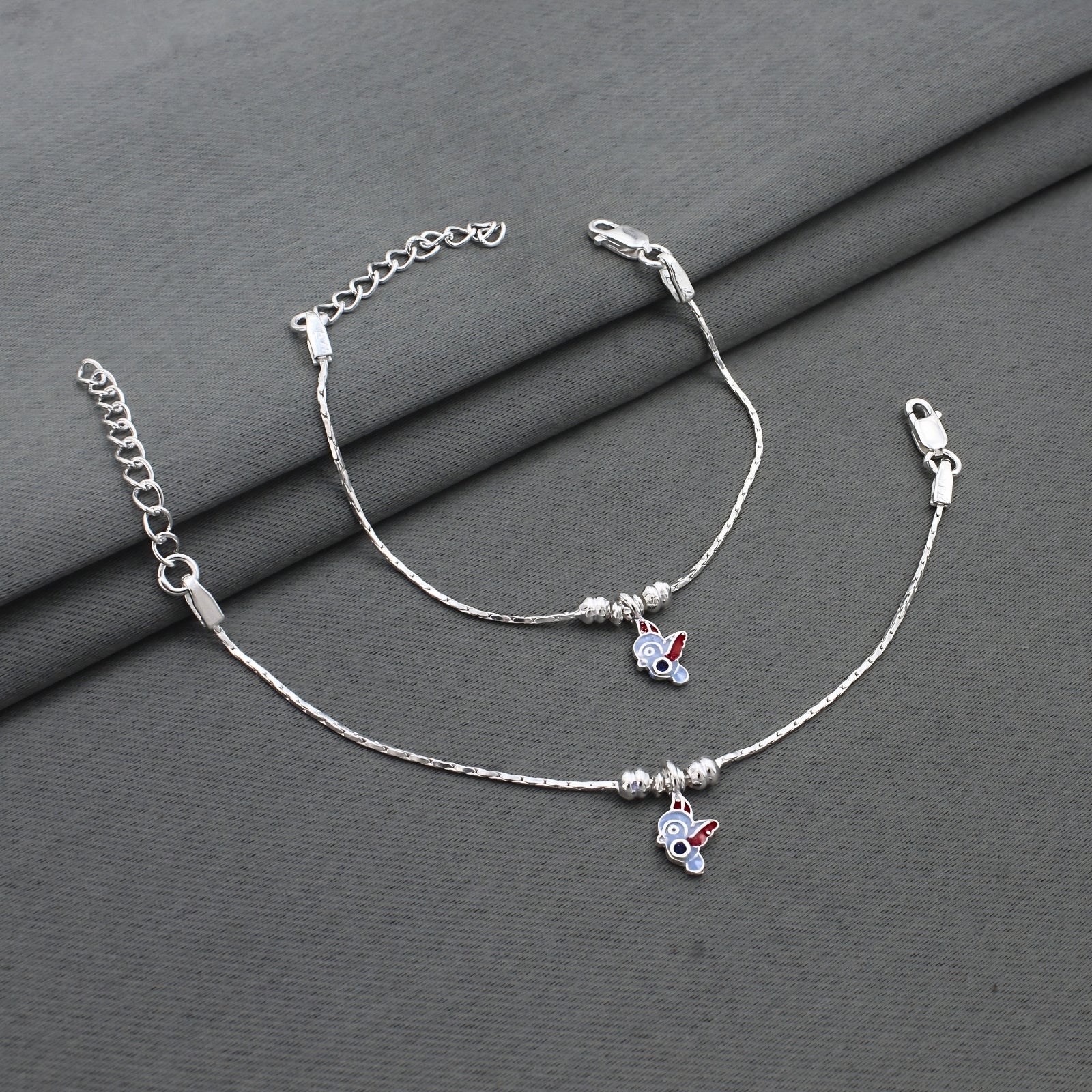 Real Silver Flying Bird Charm Kids Anklet - Image 2
