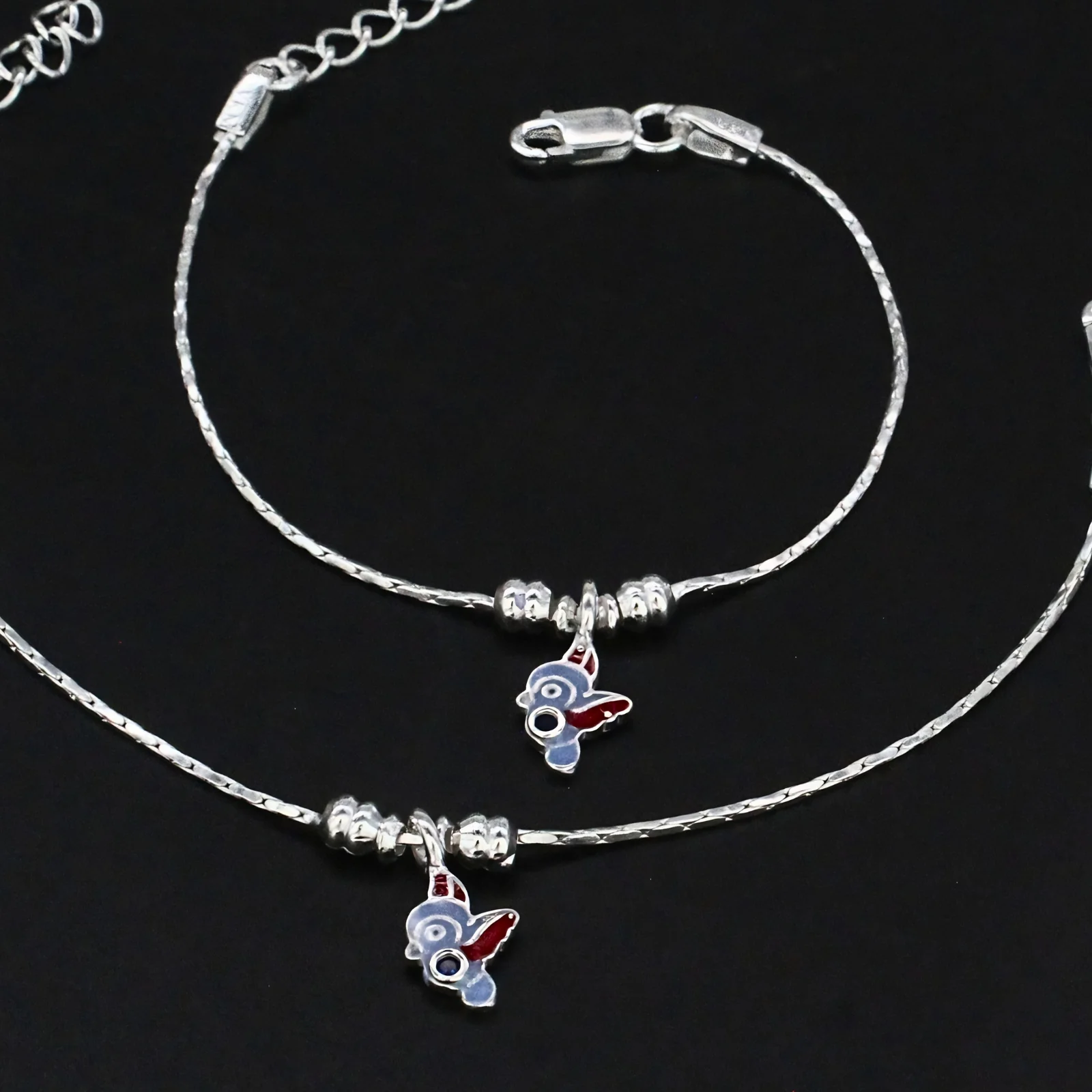 Real Silver Flying Bird Charm Kids Anklet - Image 4
