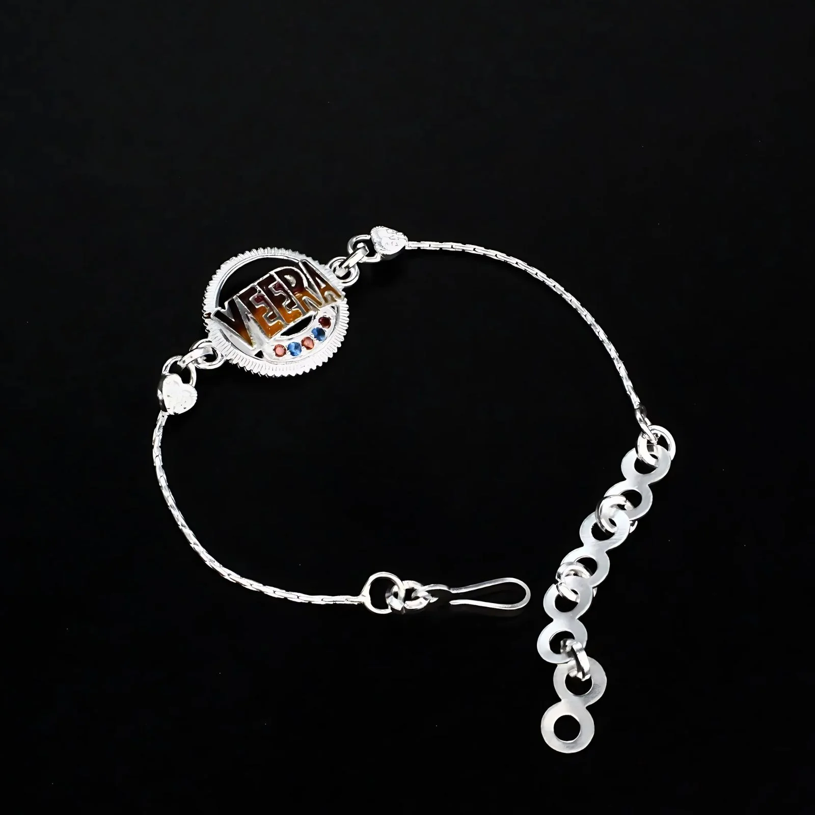 Real Silver handmade CZ Bracelet Veera Indian gifting Rakhi 6" - Image 2