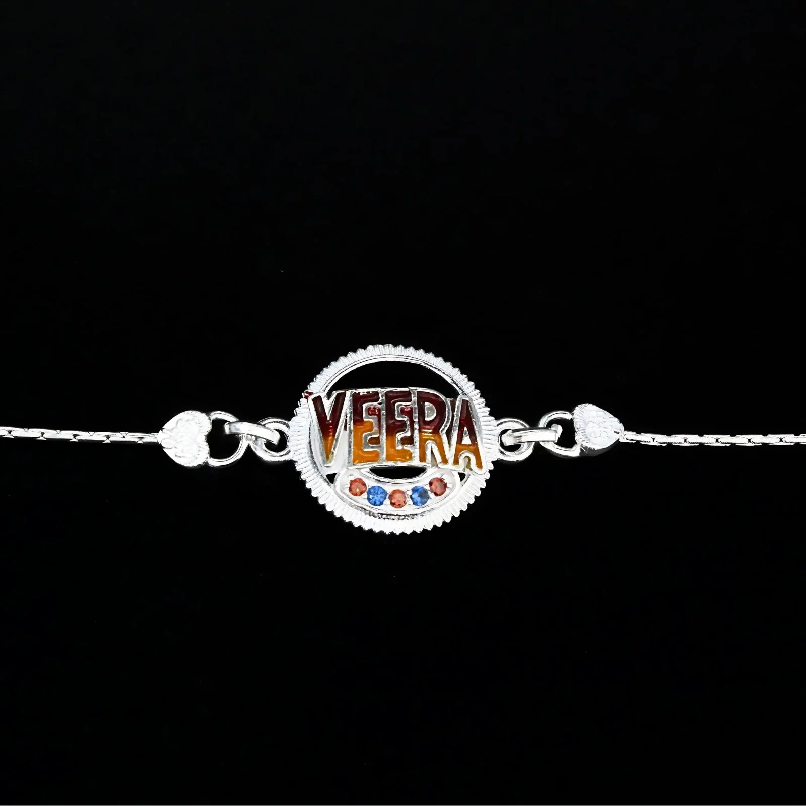 Real Silver handmade CZ Bracelet Veera Indian gifting Rakhi 6" - Image 3