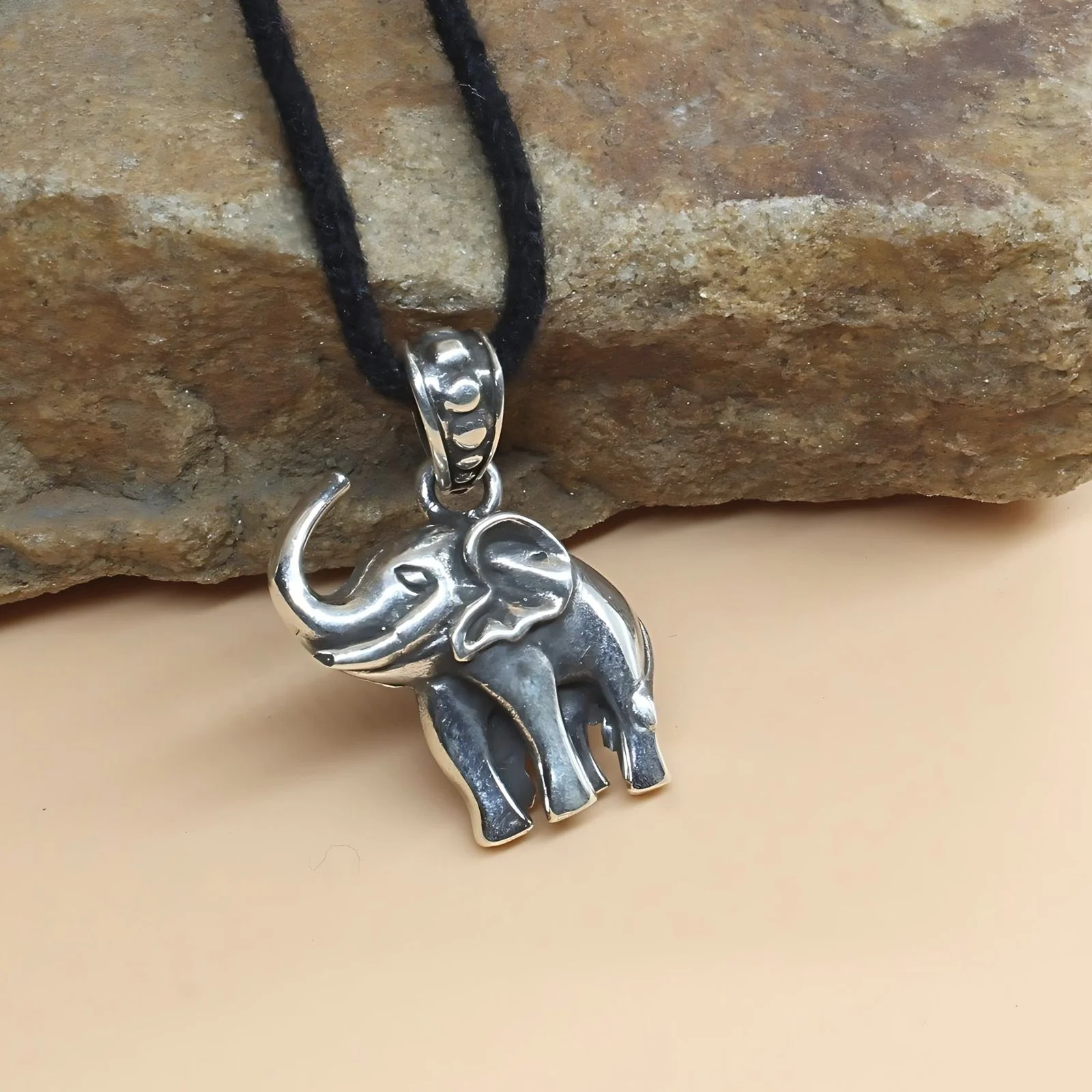 Real Silver Oxidized Elephant in small size animal unisex Pendant - Image 2