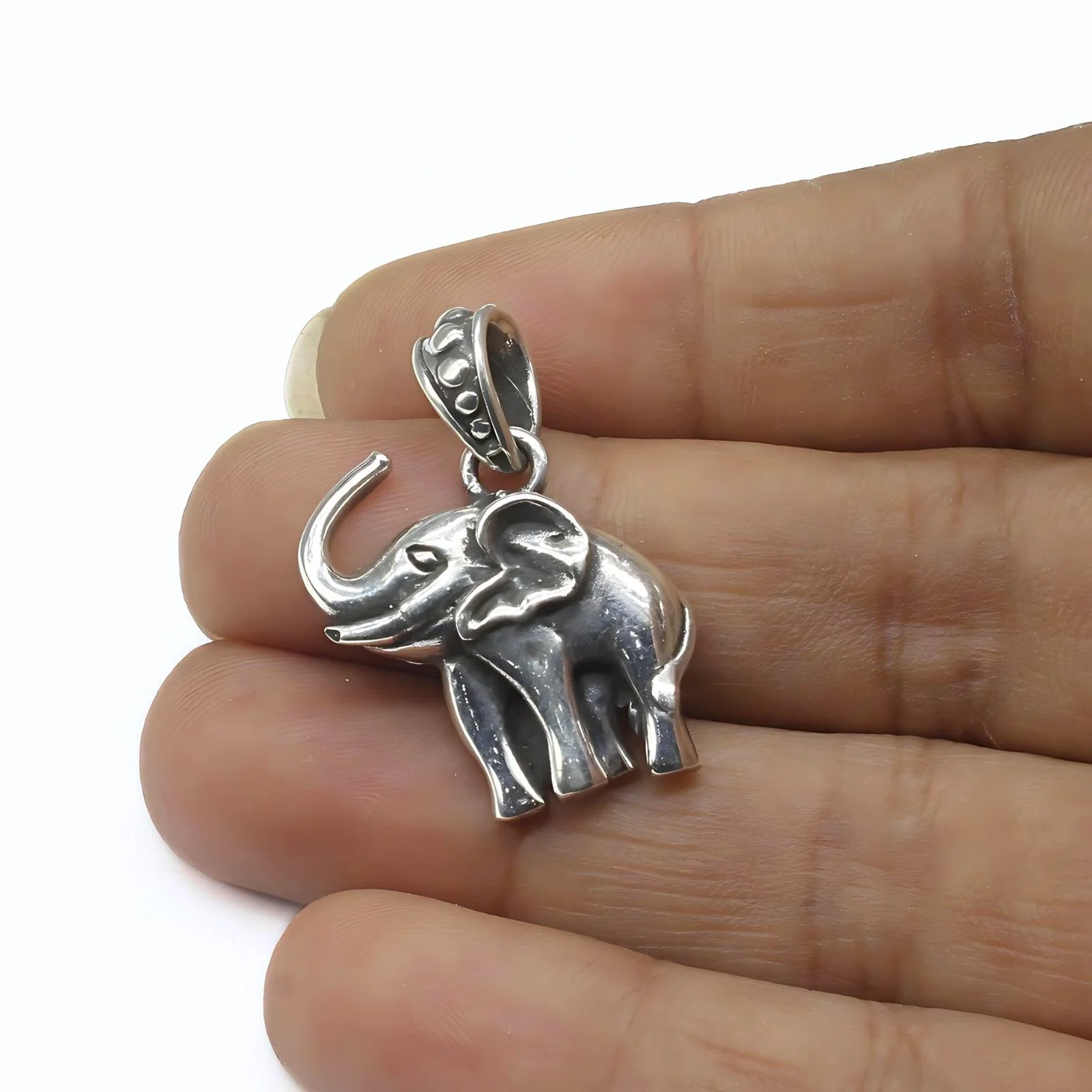 Real Silver Oxidized Elephant in small size animal unisex Pendant - Image 3