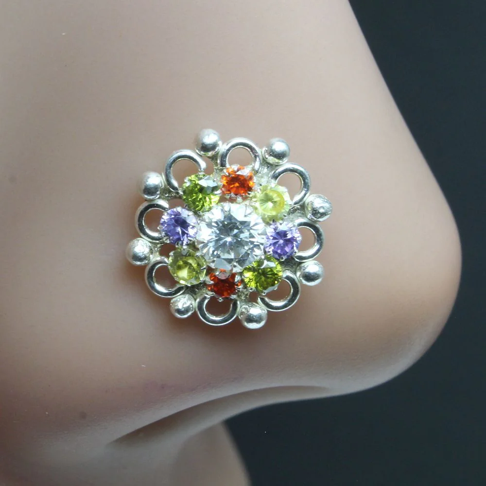 Real Silver Rainbow style Nose Piercing - Image 2