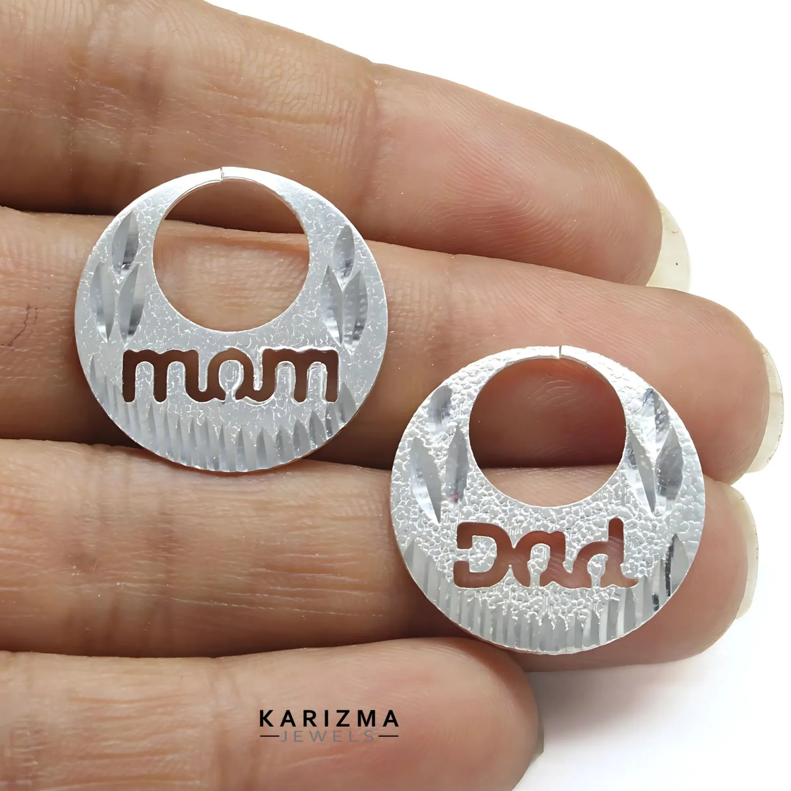 Real Silver Round Moon Shaped MOM DAD Nattiyan (Nanti) men women earring - Image 2