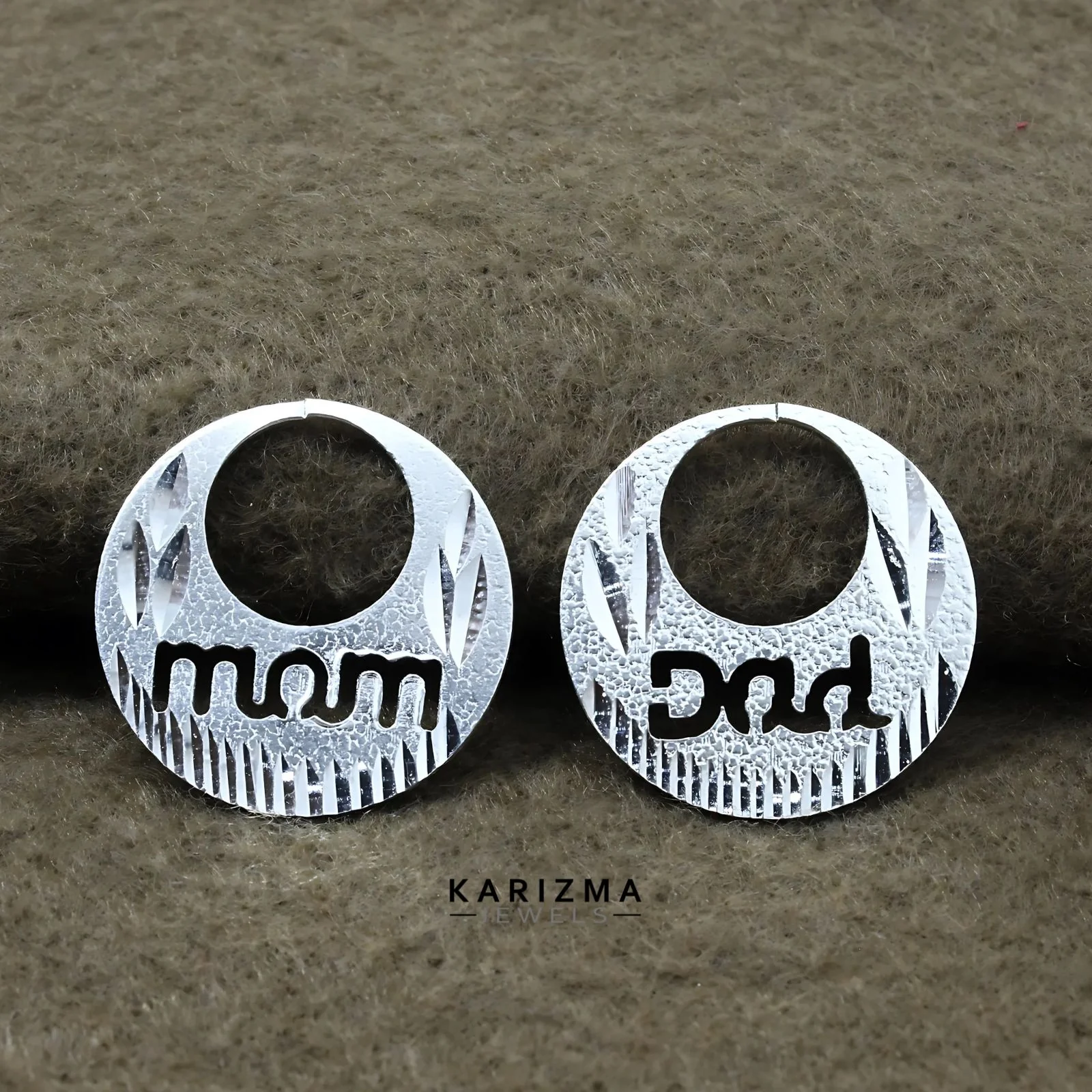 Real Silver Round Moon Shaped MOM DAD Nattiyan (Nanti) men women earring - Image 3