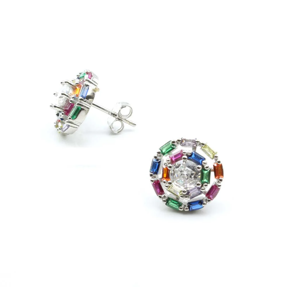Real Solid 925 Silver CZ Stud Platinum Finish Earring - Image 2