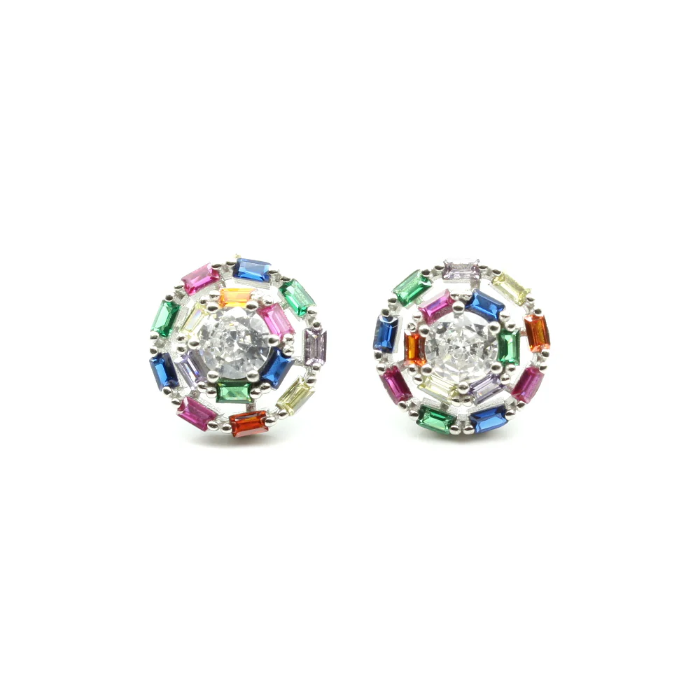 Real Solid 925 Silver CZ Stud Platinum Finish Earring - Image 3
