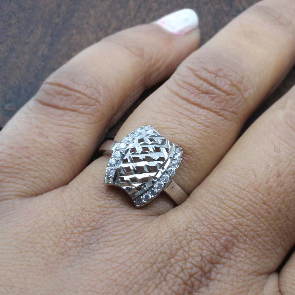 Real Solid 925 Sterling Silver Ring – CZ Studded Platinum Tone Finish - Image 2