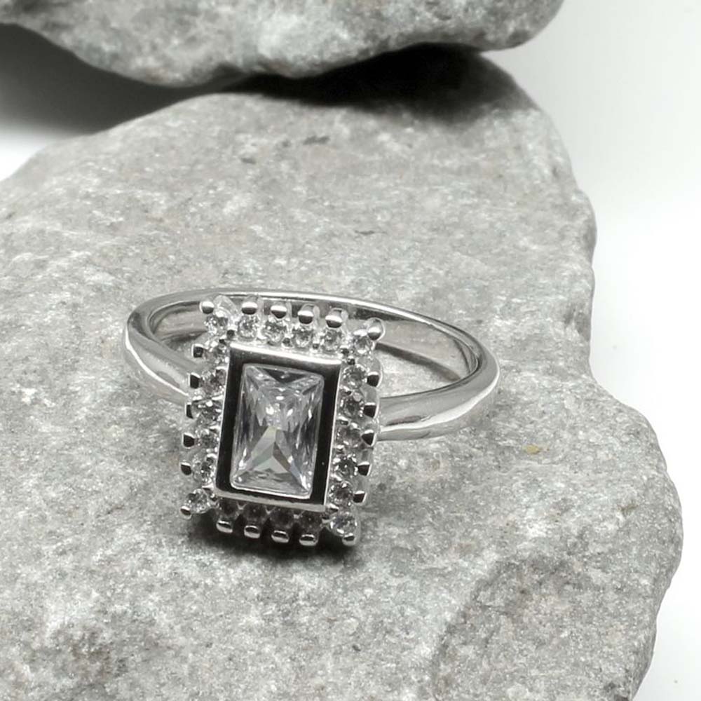 Real Solid 925 Sterling Silver Solitaire Halo Ring