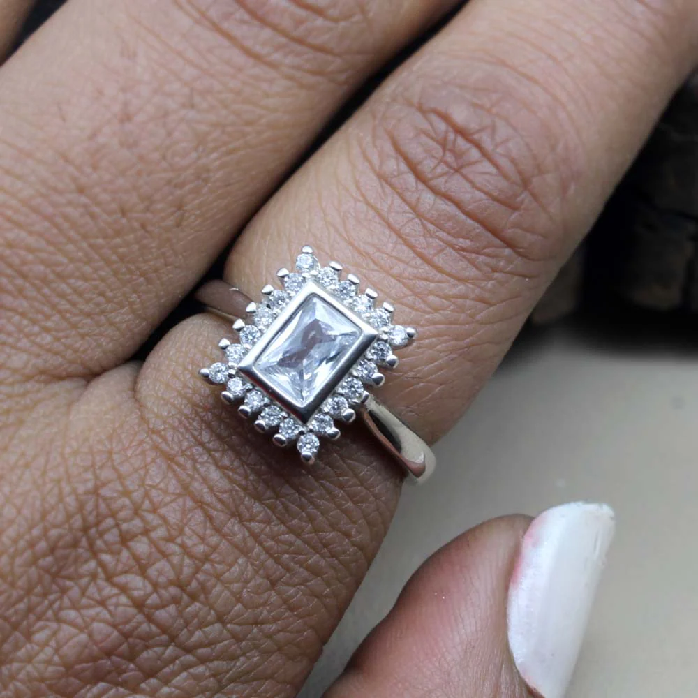 Real Solid 925 Sterling Silver Solitaire Halo Ring - Image 2