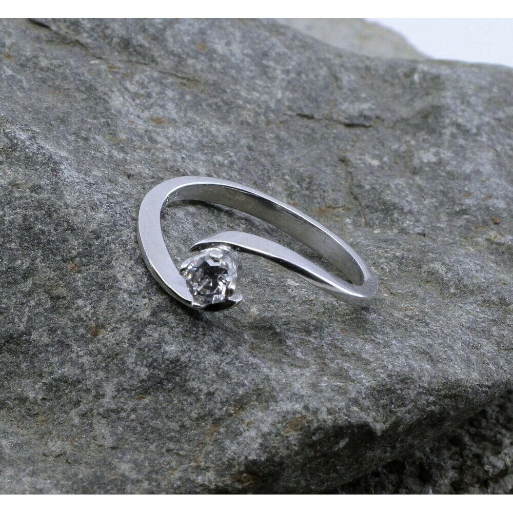 Real Solid Silver CZ Studded Platinum Finish Bypass Ring - Image 2