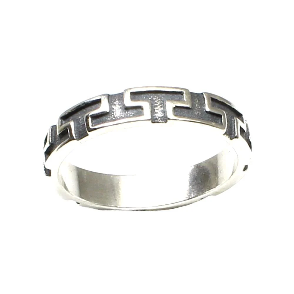 Real Solid Silver Greek Key Pattern Oxidized Ring - Image 3