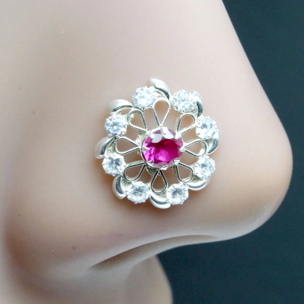 Twisted Wheel Style Silver Nose Piercing