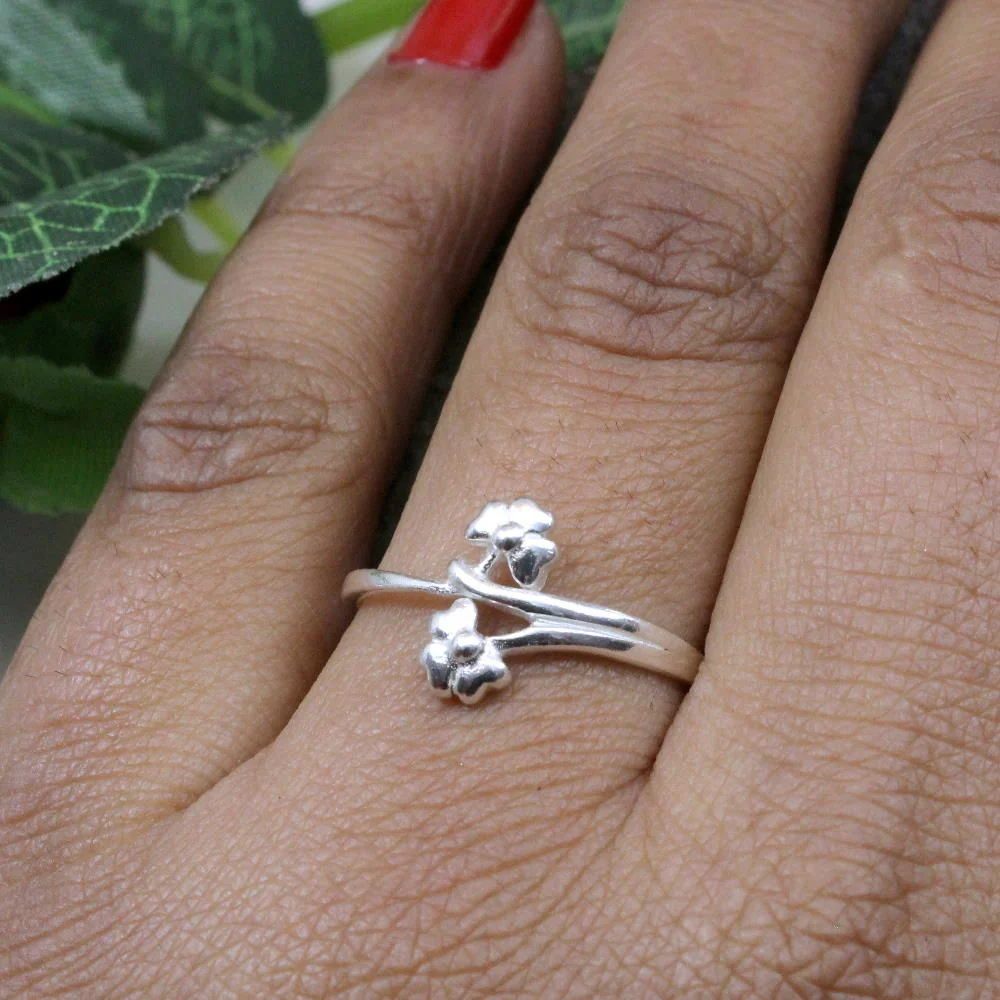 Real Solid Silver Women Tiny Flower Ring