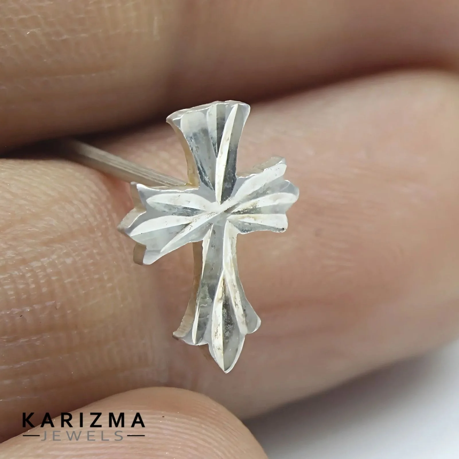 Real Sterling Silver Cross Excellent Single Stud Earring For Men - Image 2