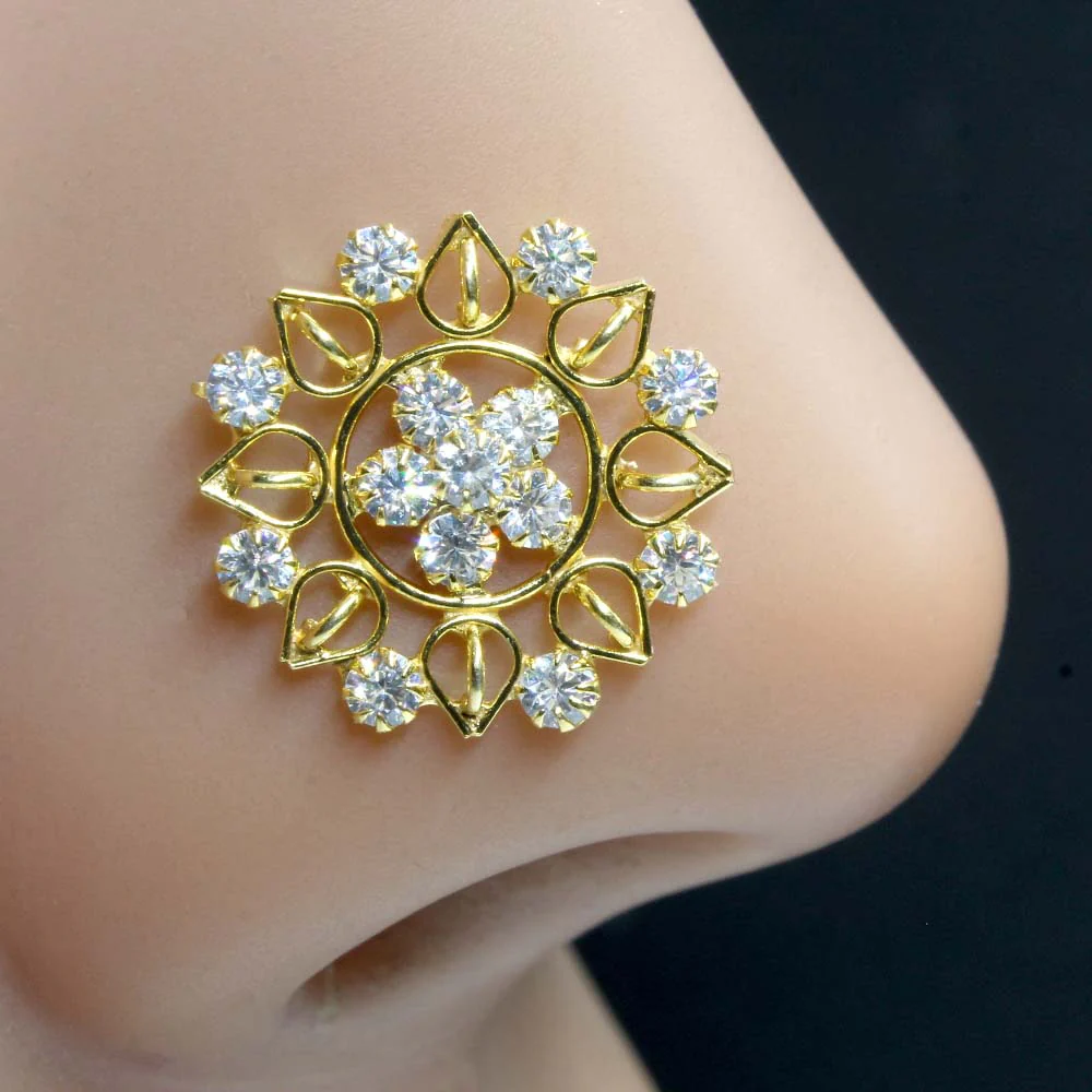 Party Wear Dainty Gold Plated Silver Nose Stud - Image 2