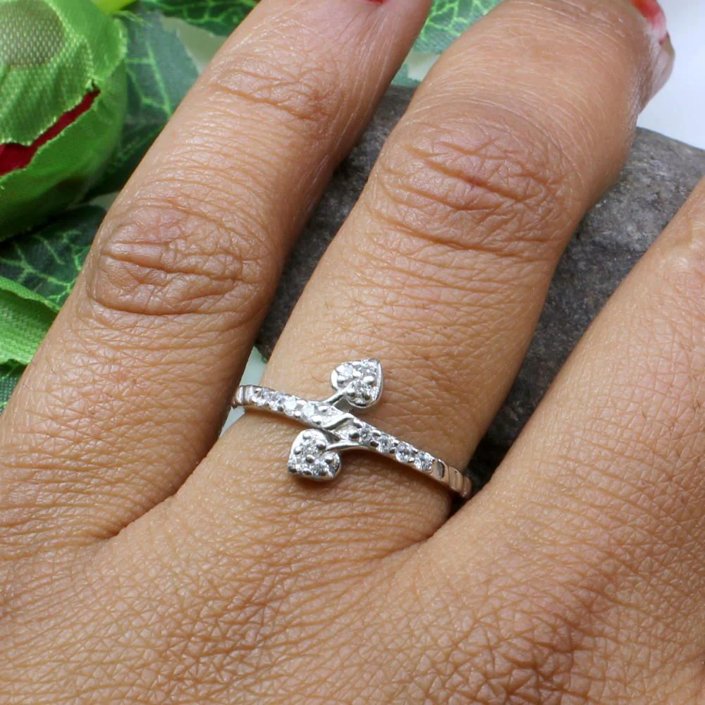 Real Sterling Silver Heart-Shaped White CZ Silver Ring