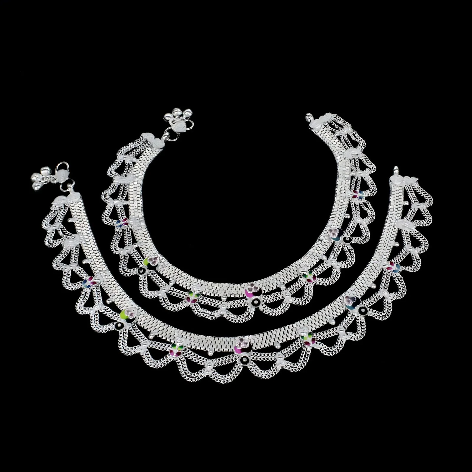 Real Sterling Silver Indian women Bridal style Pink CZ Anklet Ankle Bracelet 10.3" - Image 3