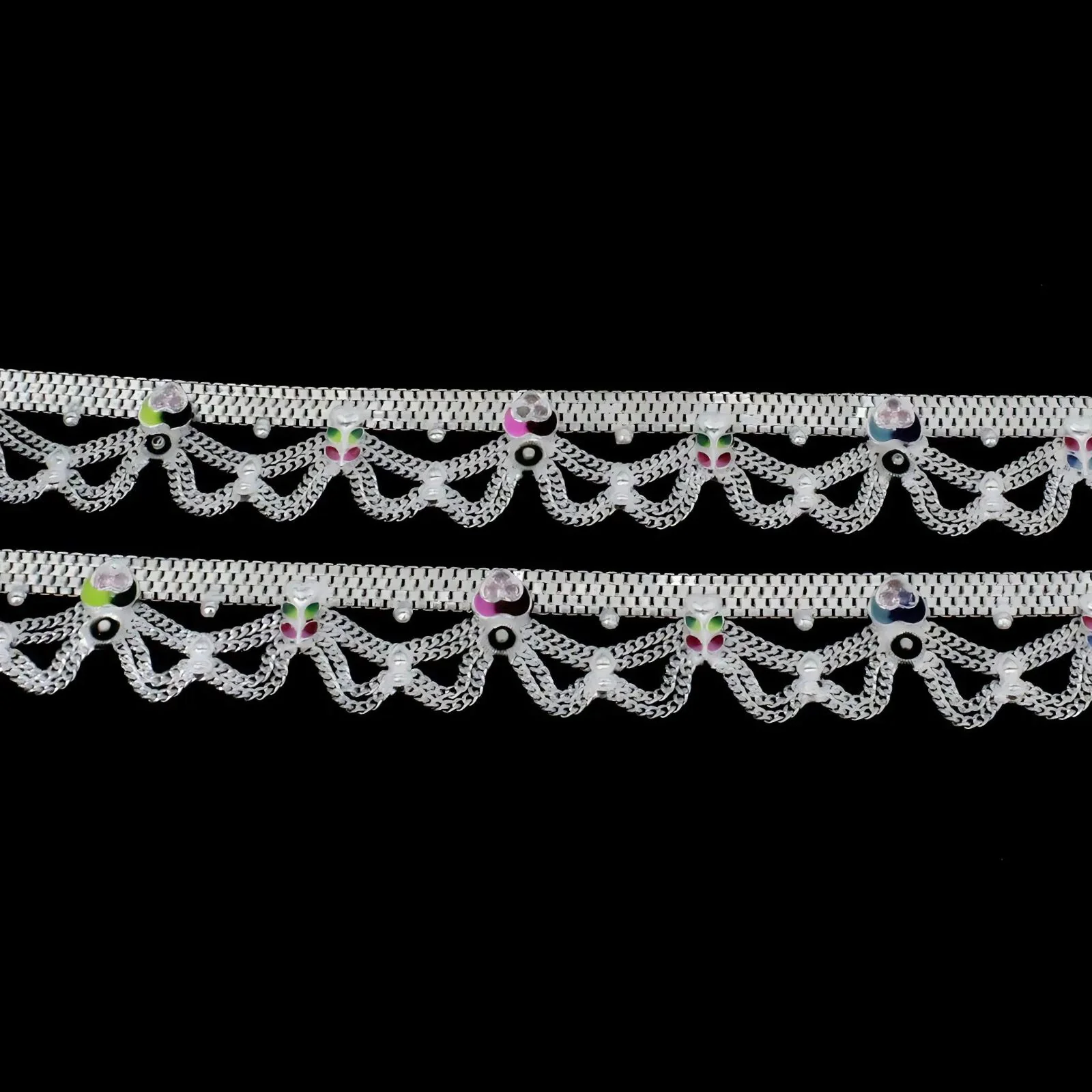 Real Sterling Silver Indian women Bridal style Pink CZ Anklet Ankle Bracelet 10.3" - Image 4