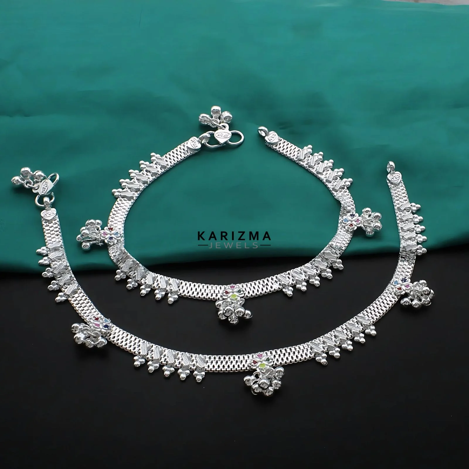 Real Sterling Silver Indian women gifting party wear Anklet Ankle Bracelet 10.3"