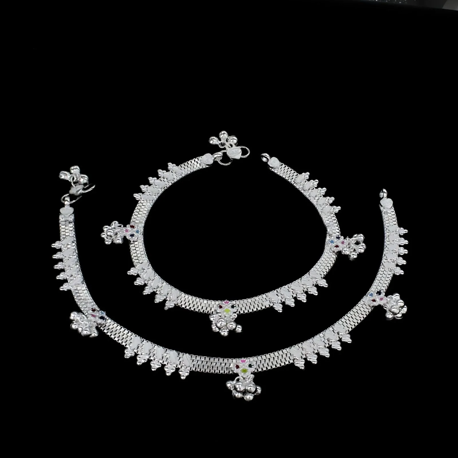 Real Sterling Silver Indian women gifting party wear Anklet Ankle Bracelet 10.3" - Image 3
