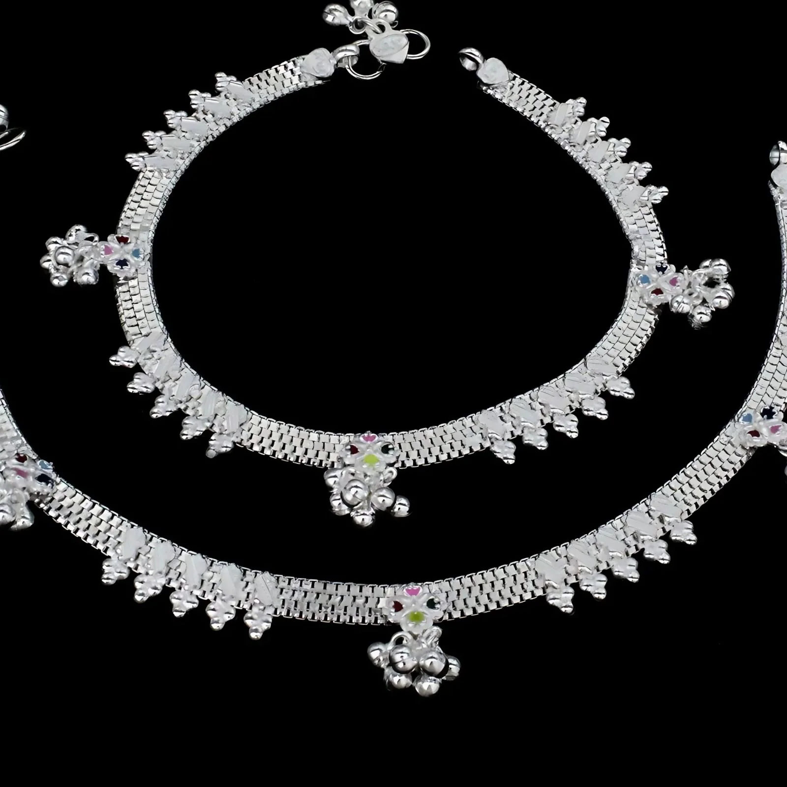 Real Sterling Silver Indian women gifting party wear Anklet Ankle Bracelet 10.3" - Image 4