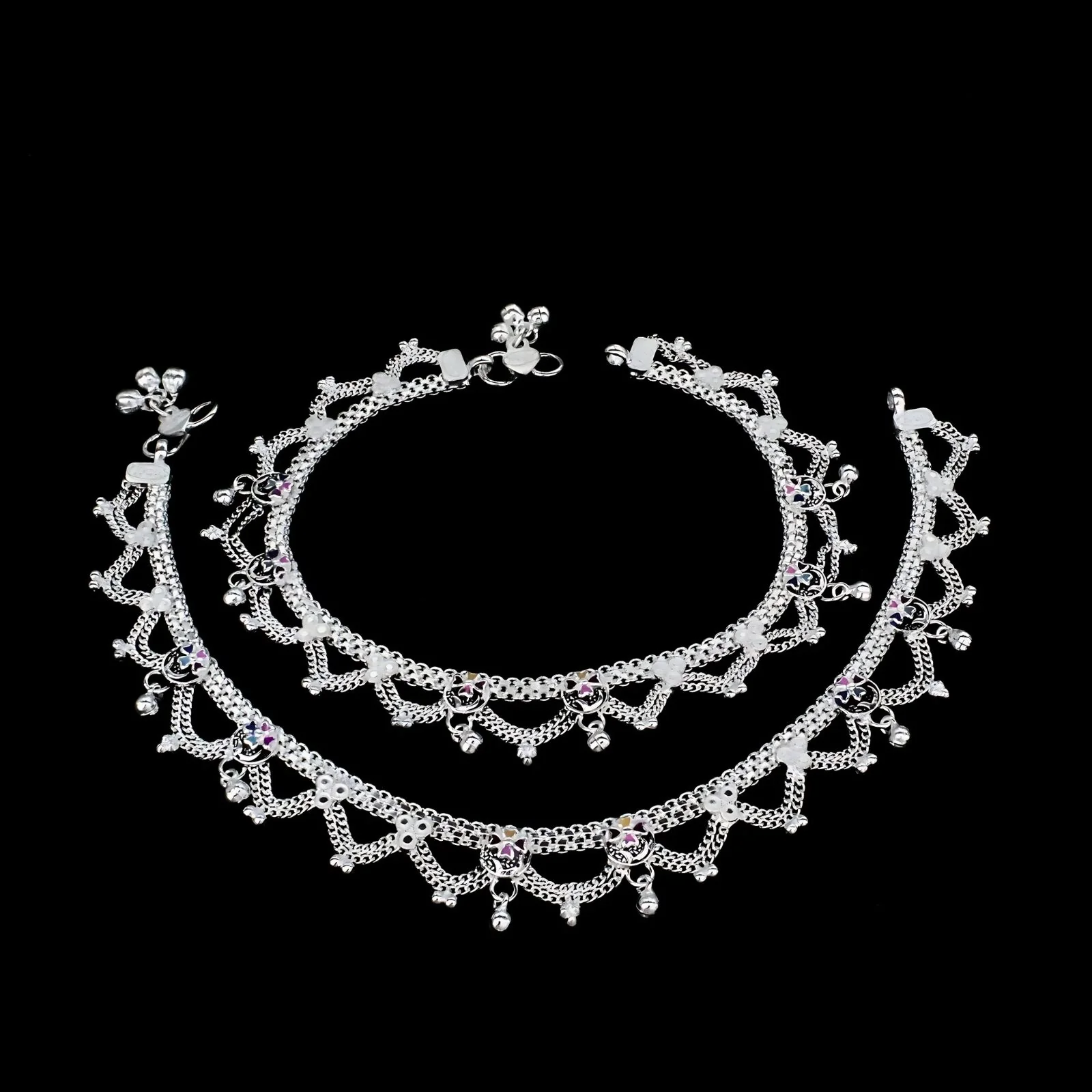 Real Sterling Silver Indian women party wear Anklet Ankle Bracelet 10.3" - Image 3