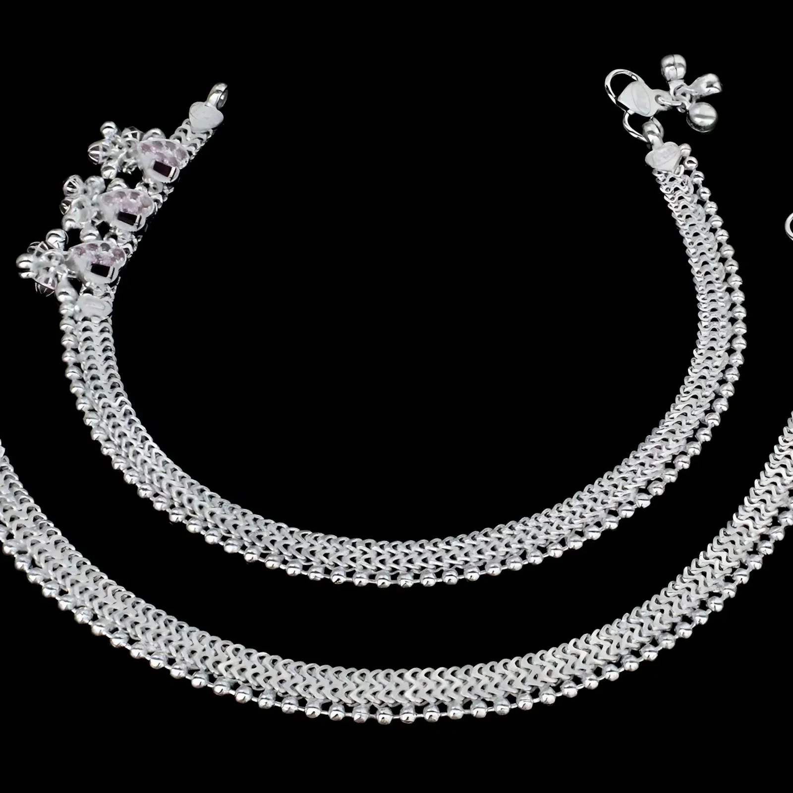 Real Sterling Silver Indian women Pink CZ heart design Anklet Ankle Bracelet 10" - Image 4