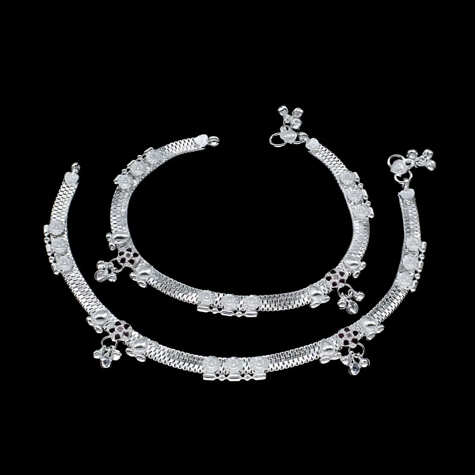 Real Sterling Silver Indian women Pink CZ wedding Anklet Ankle Bracelet 10.3" - Image 3