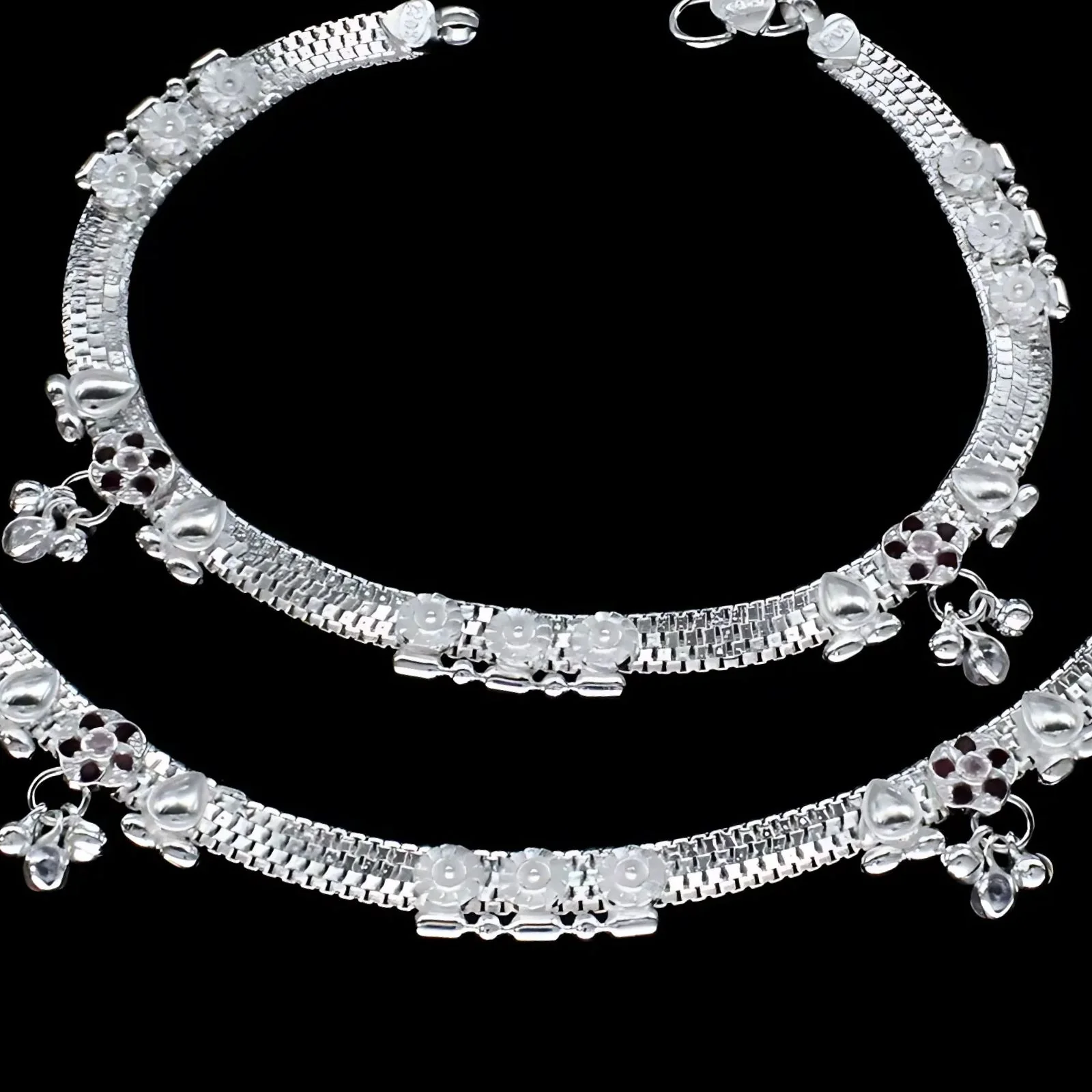 Real Sterling Silver Indian women Pink CZ wedding Anklet Ankle Bracelet 10.3" - Image 4