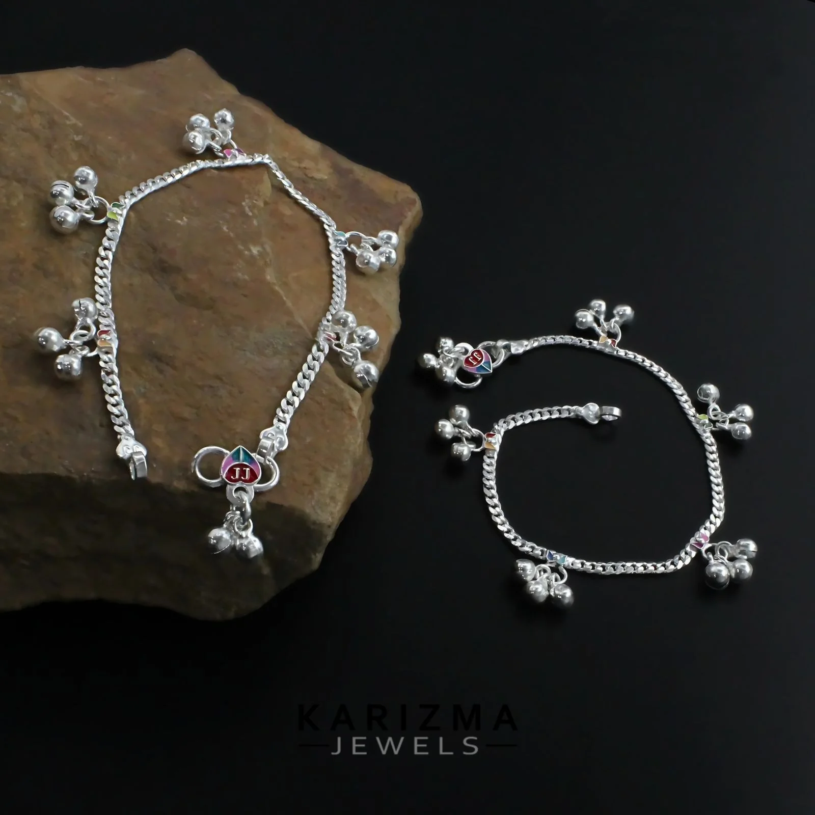 Real Sterling Silver Kids jingle bells Anklets Ankle chain foot baby Bracelet 8.5" - Image 2