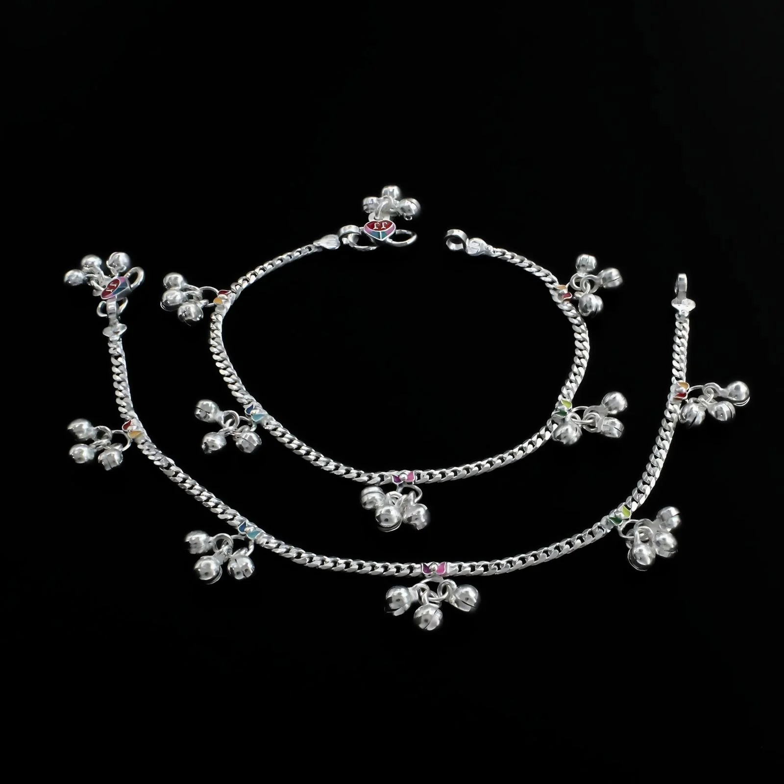Real Sterling Silver Kids jingle bells Anklets Ankle chain foot baby Bracelet 8.5" - Image 3
