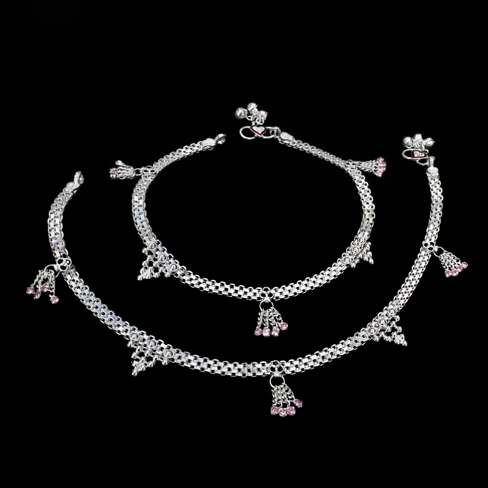 Real Sterling Silver Multi CZ Dangle Bridal Design Anklet 10.3 in - Image 3