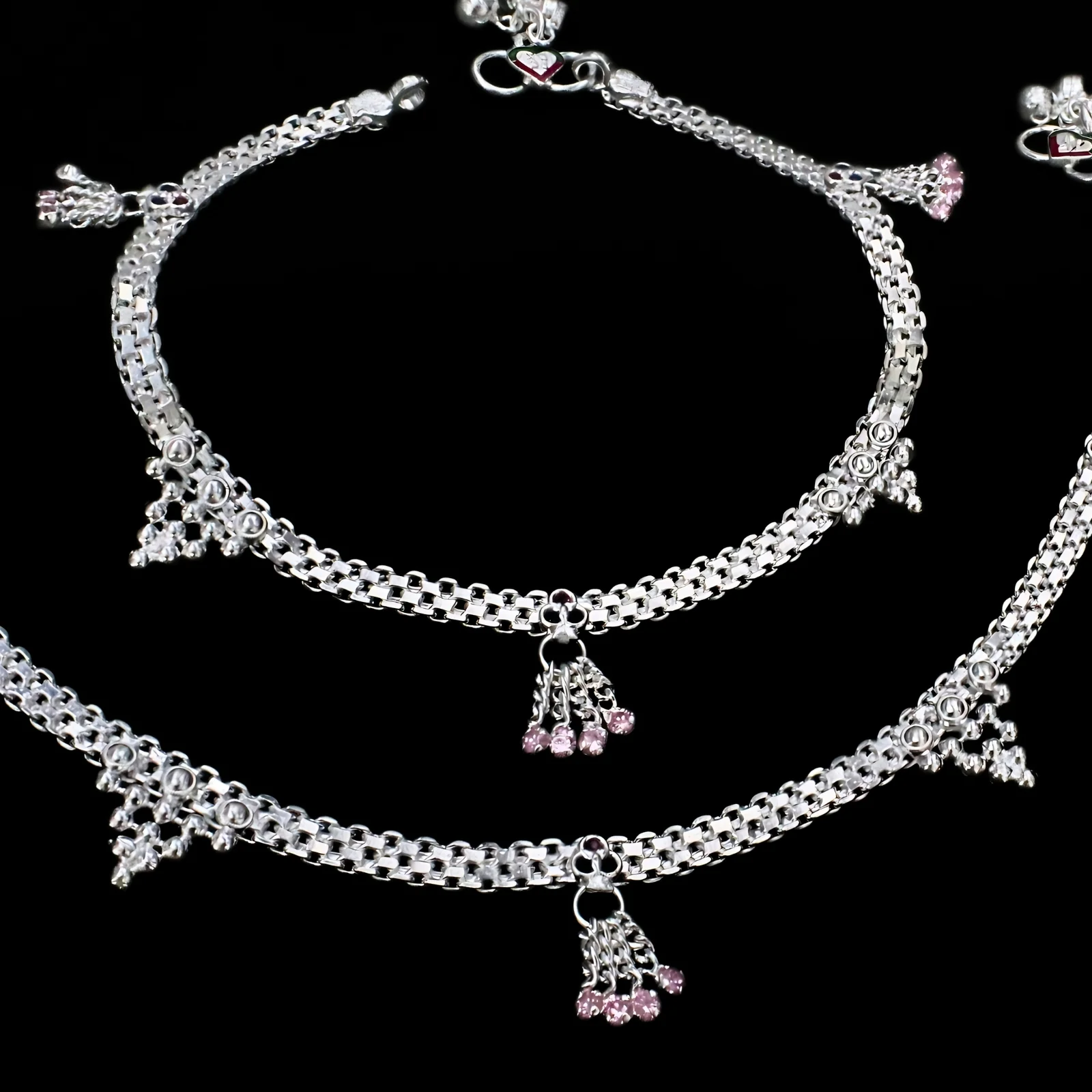 Real Sterling Silver Multi CZ Dangle Bridal Design Anklet 10.3 in - Image 4