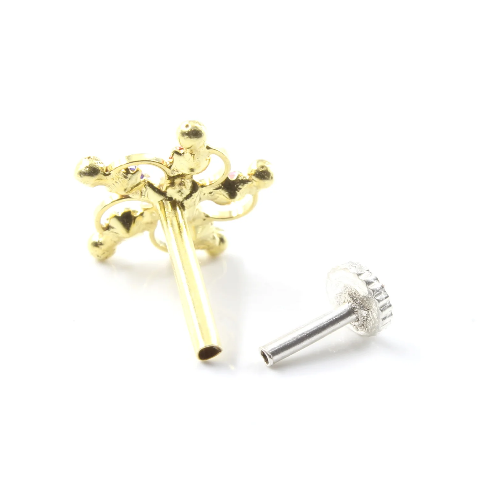 Multi-stone Gold Finish Silver Nose Stud - Image 4
