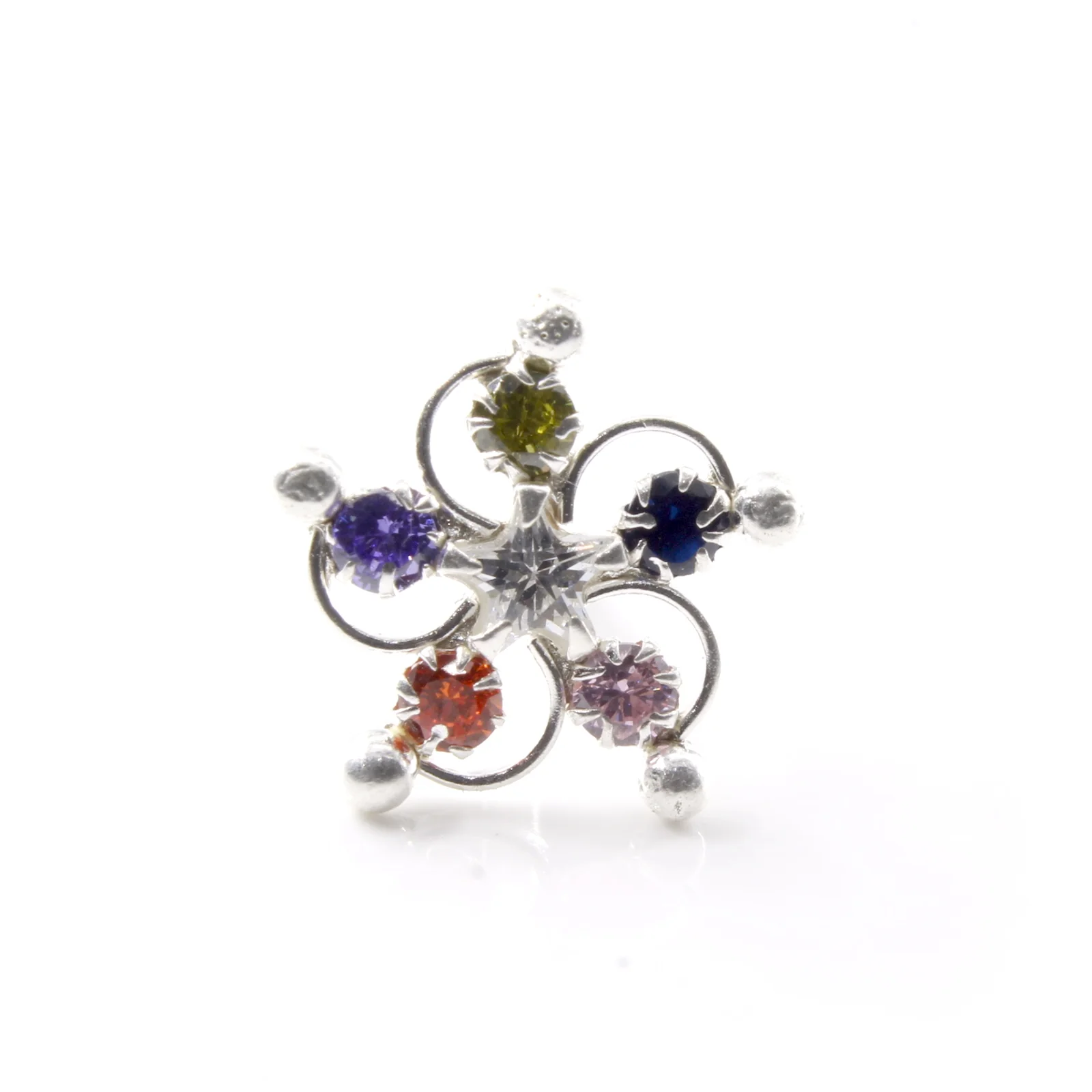 Multi-stone Gold Finish Silver Nose Stud - Image 7