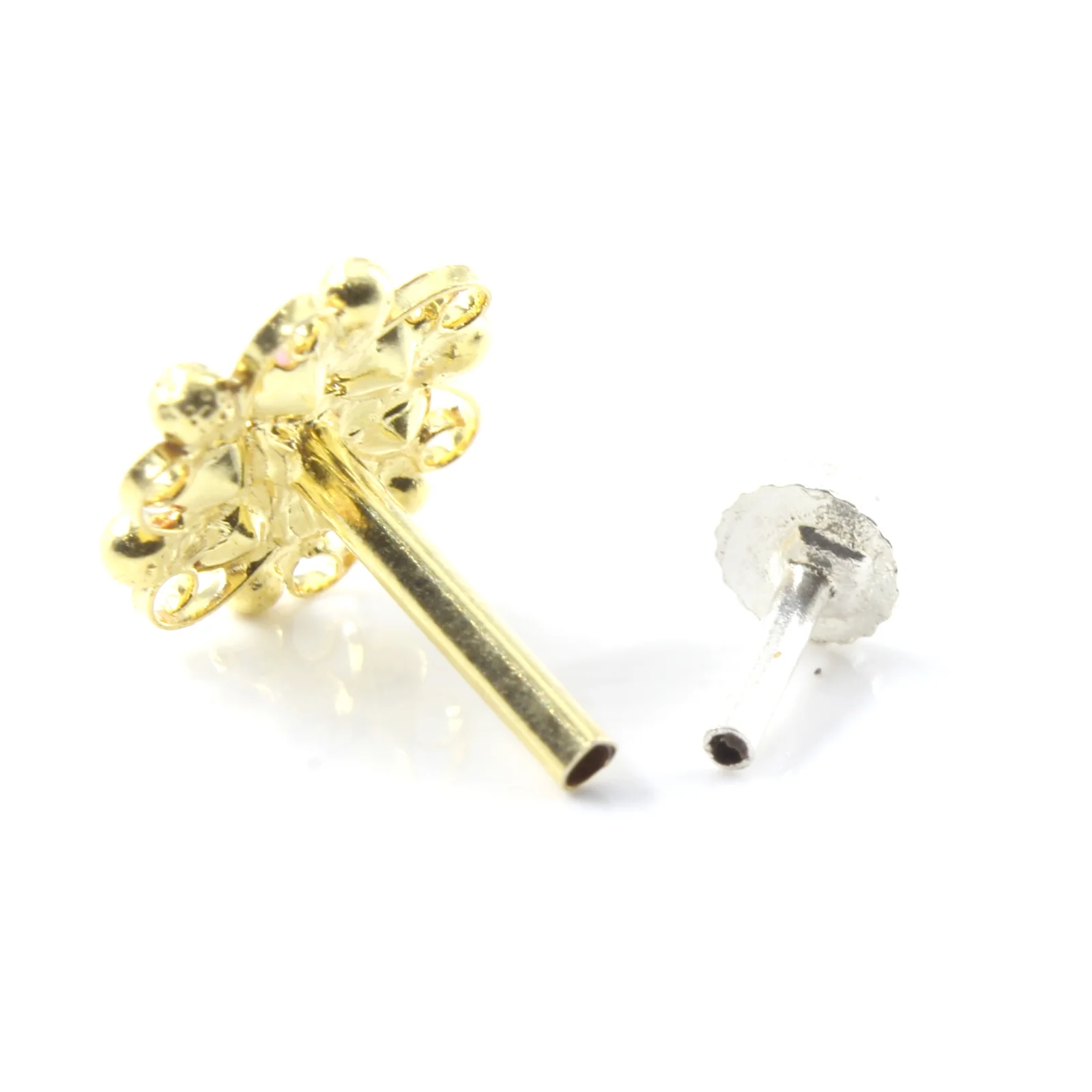 Skin-Safe Gold Finish Silver Nose Stud - Image 4