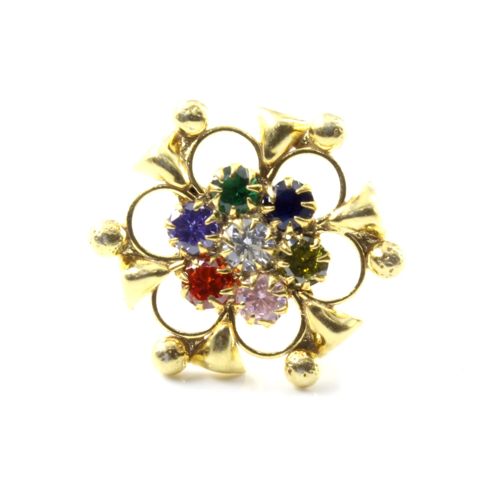 Flower Shaped Multi CZ Silver Nose Pin - Image 3