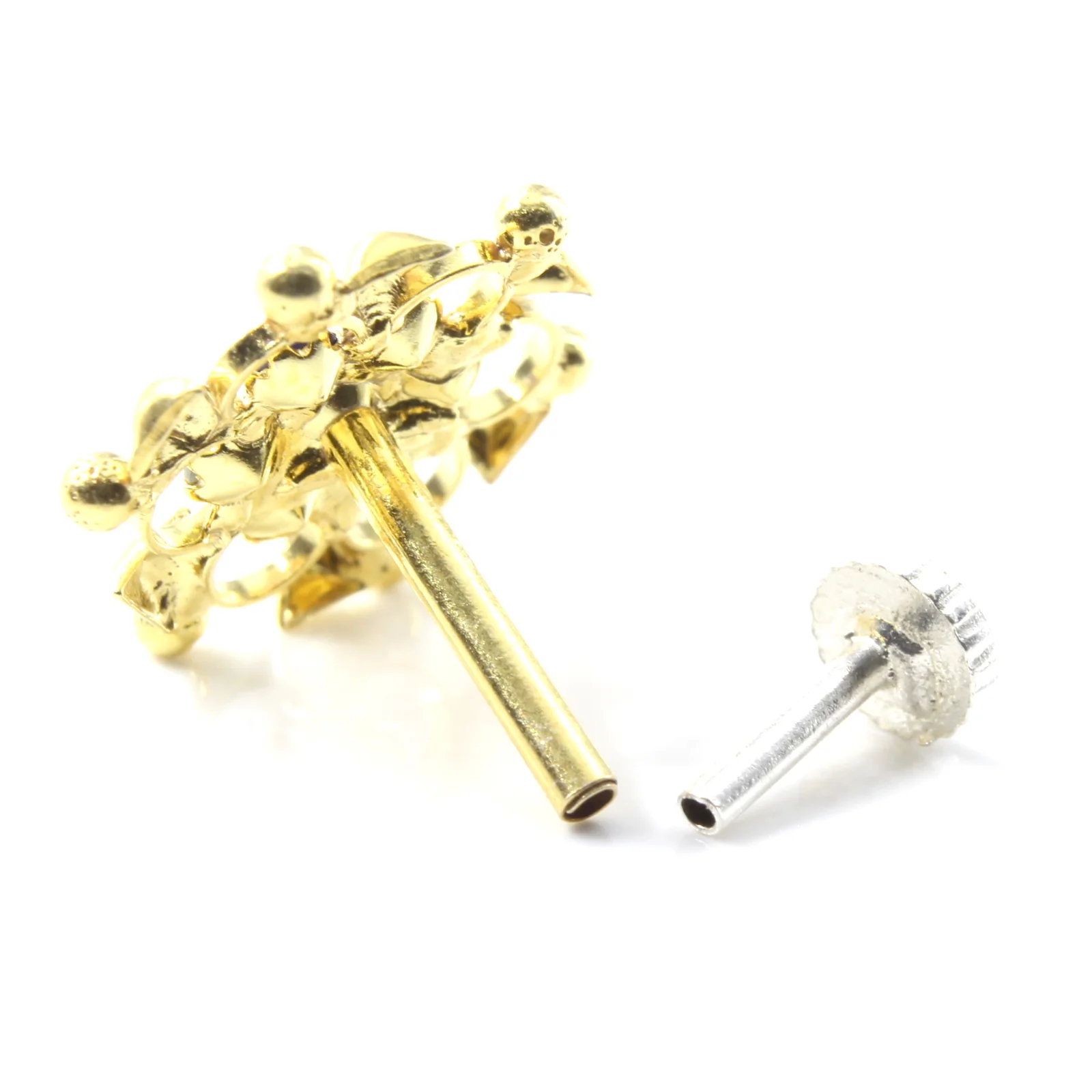 Flower Shaped Multi CZ Silver Nose Pin - Image 4