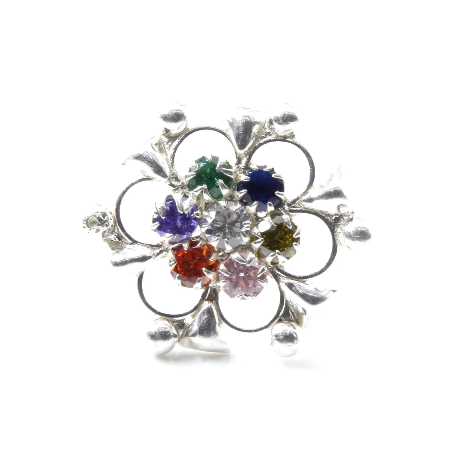 Flower Shaped Multi CZ Silver Nose Pin - Image 7