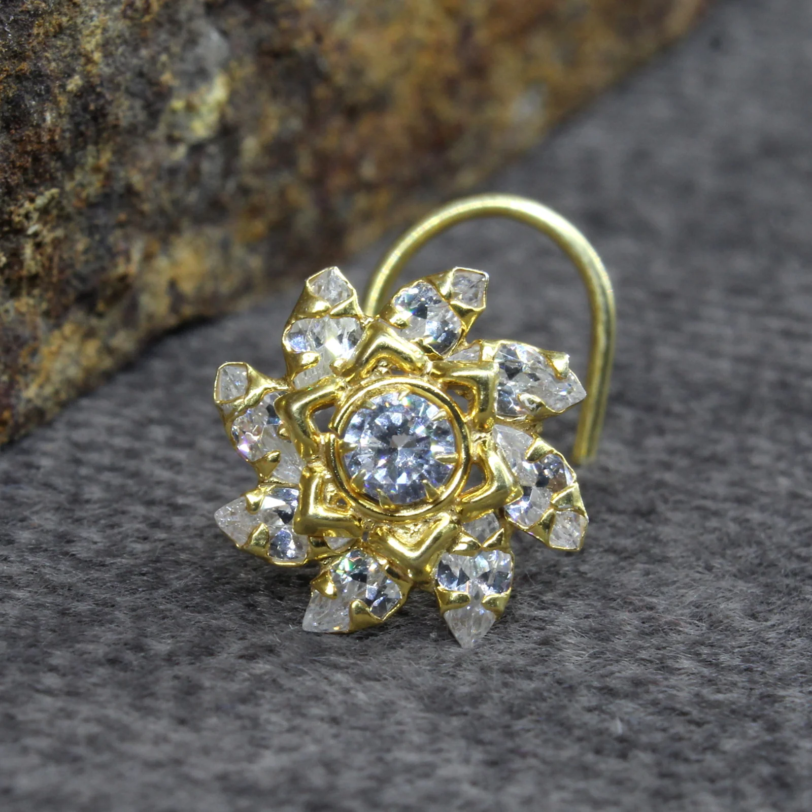 Sun Design Twisted Silver Nose Pin Piercing