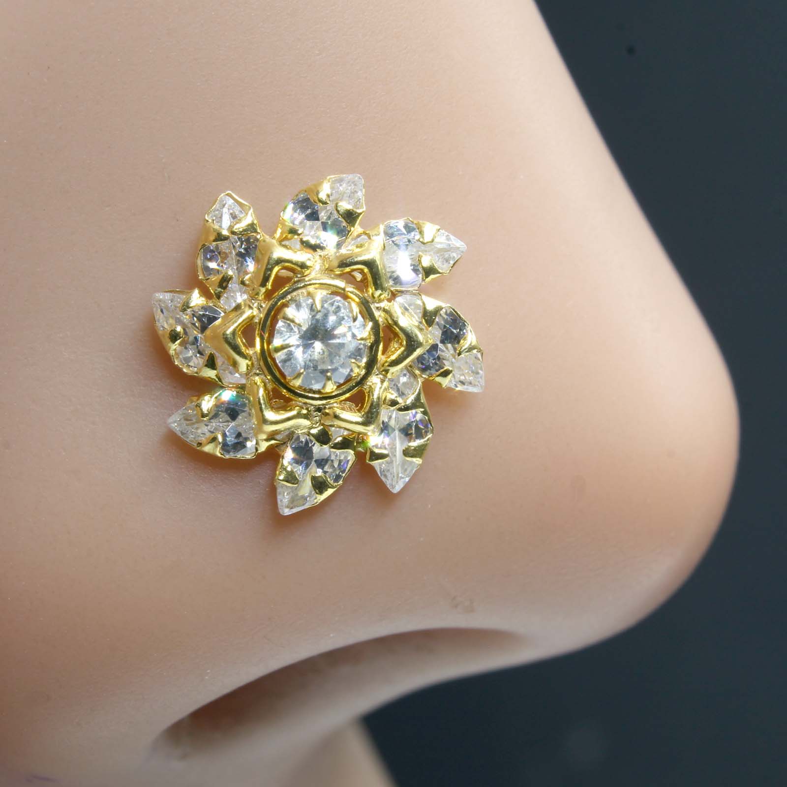 Sun Design Twisted Silver Nose Pin Piercing - Image 2