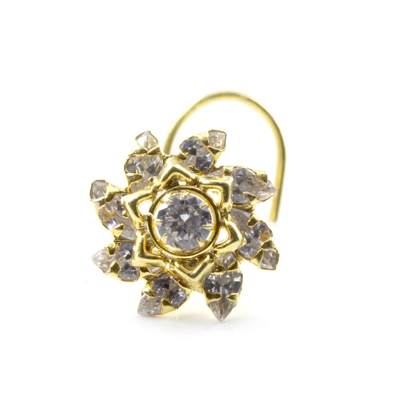 Sun Design Twisted Silver Nose Pin Piercing - Image 3
