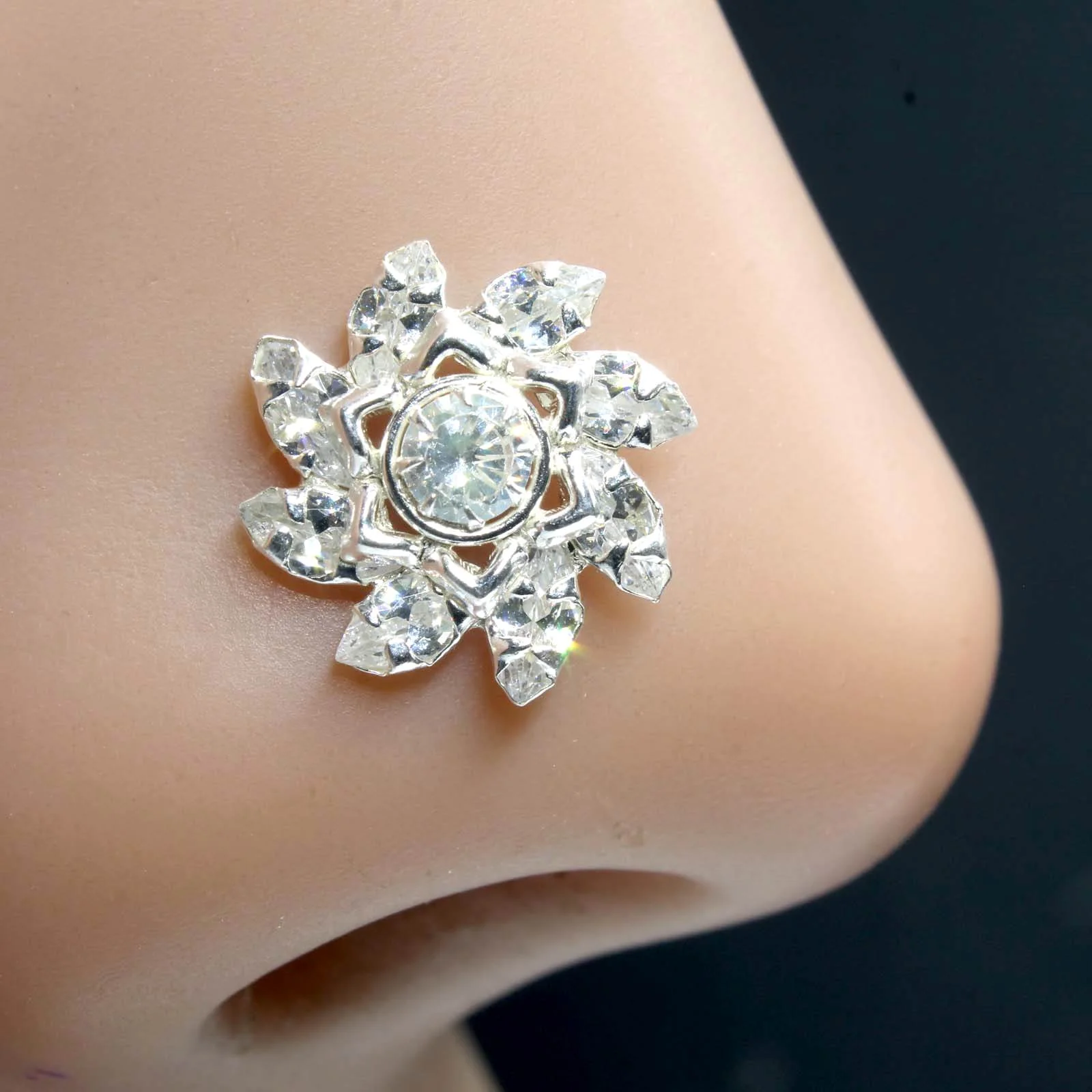 Sun Design Twisted Silver Nose Pin Piercing - Image 6