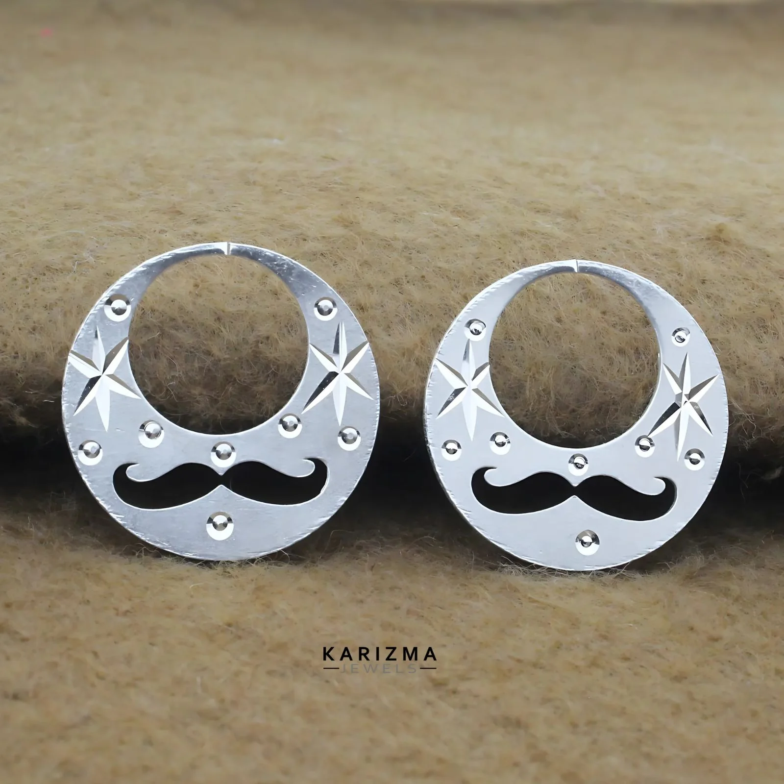 Real Sterling Silver Round stylish Moon Shaped MOUSTACHE Nattiyan (Nanti) earring for Men - Image 2