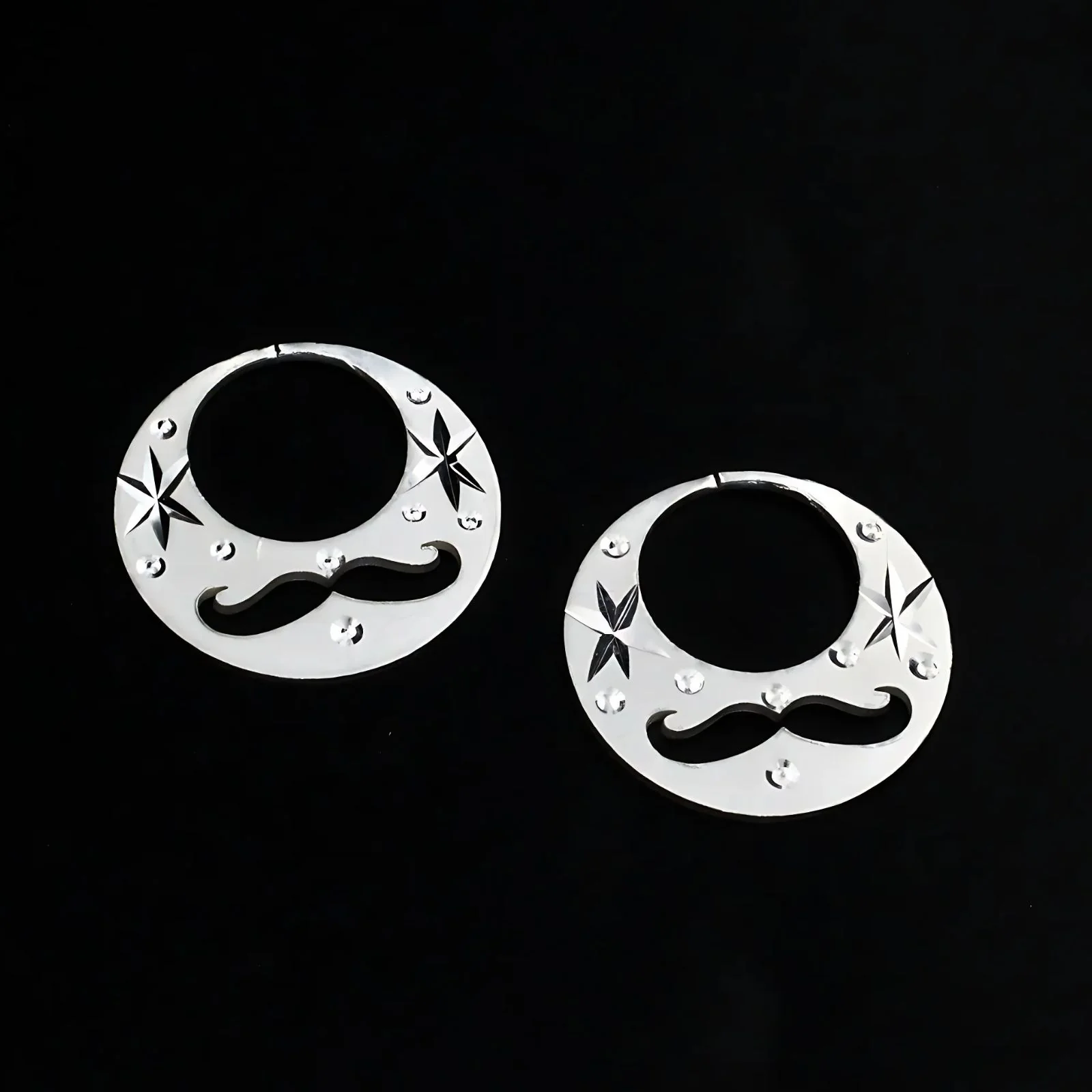 Real Sterling Silver Round stylish Moon Shaped MOUSTACHE Nattiyan (Nanti) earring for Men - Image 4